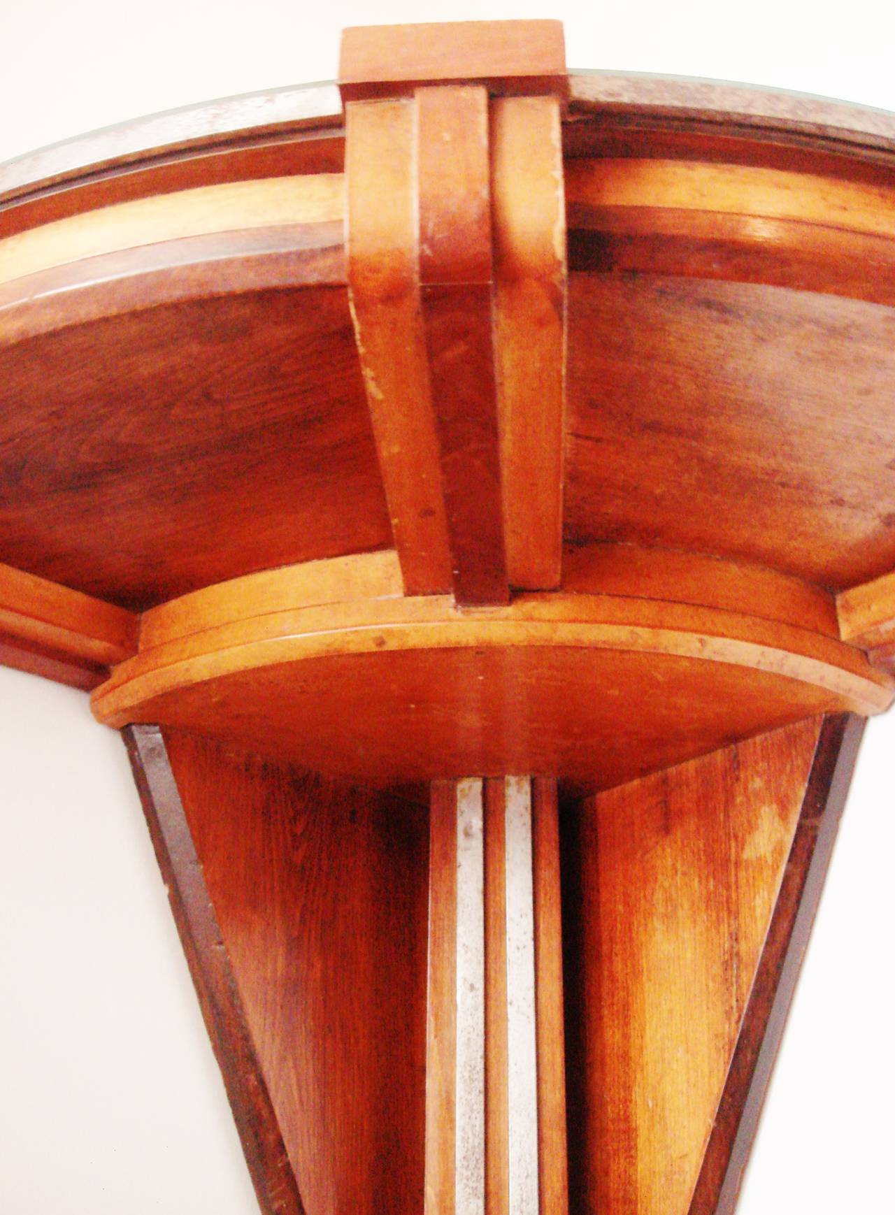 American Art Deco Polychrome Wood and Chrome Banded Wall Mounted Corner