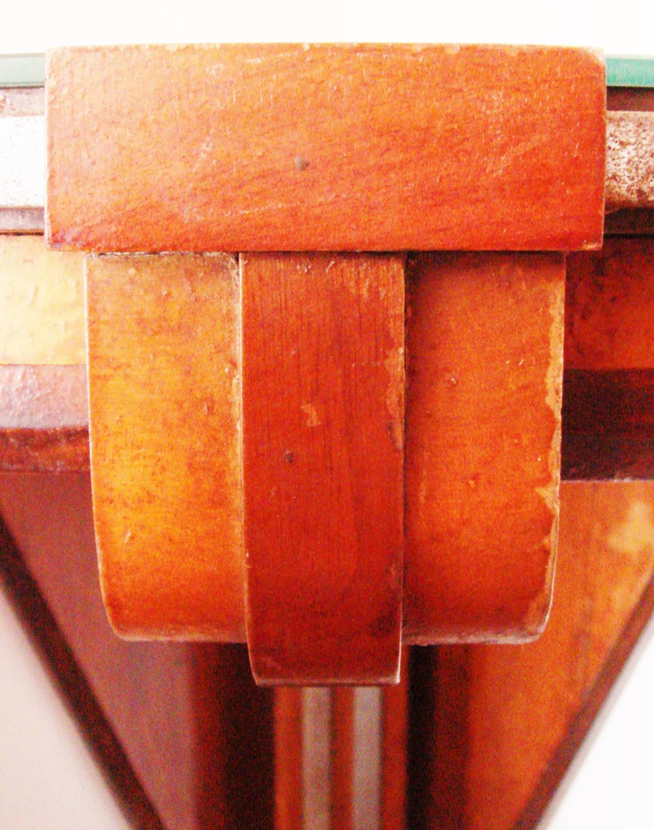 American Art Deco Polychrome Wood and Chrome Banded Wall Mounted Corner