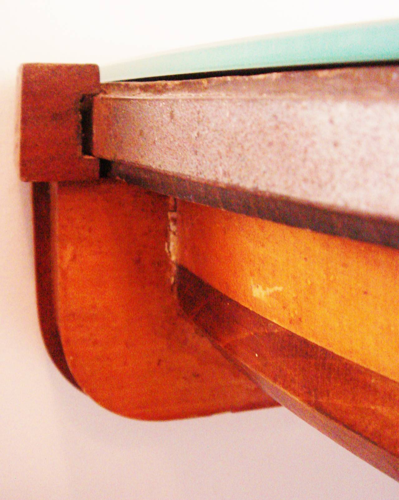 American Art Deco Polychrome Wood and Chrome Banded Wall Mounted Corner