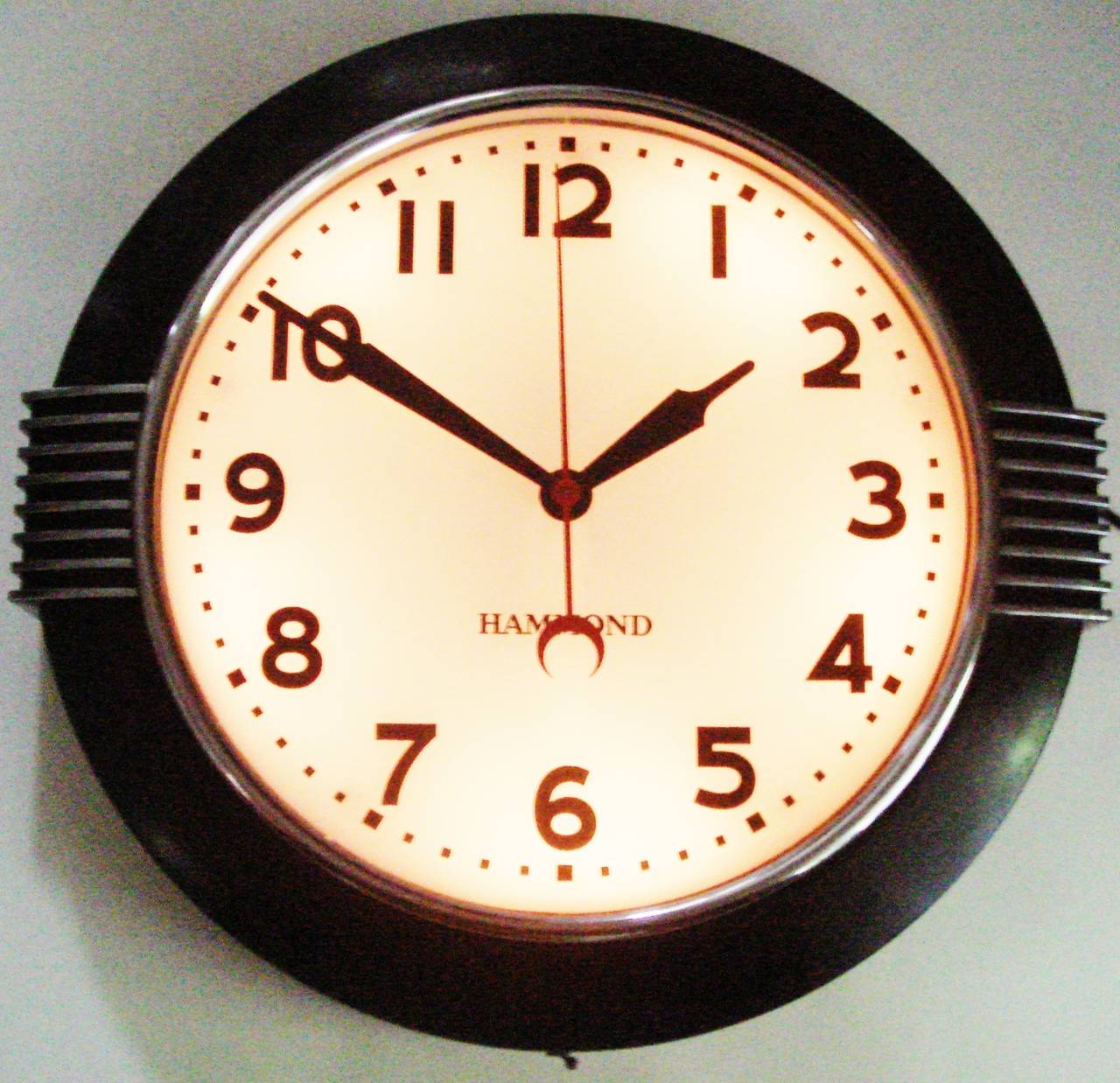 Large American Art Deco Chrome and Black Illuminated Dial Wall Clock by