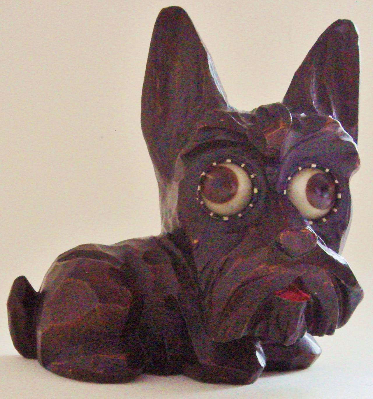 Rare German Art Deco Wooden Rolling Eye Scottie Mechanical Clock by