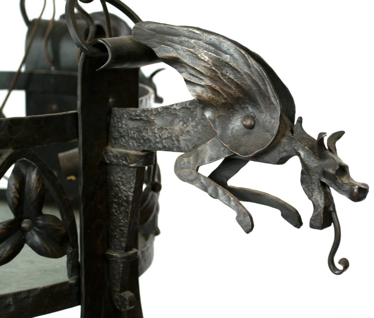 French Wrought Iron Arts and Crafts Chandelier with Dragons at 1stDibs