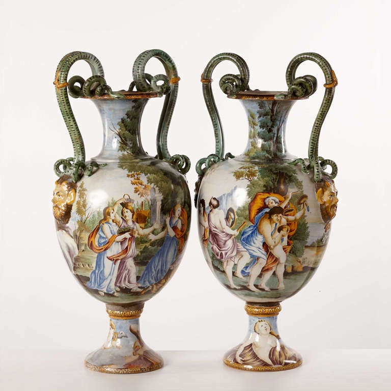 Pair of large handdecorated Italian vases at 1stDibs