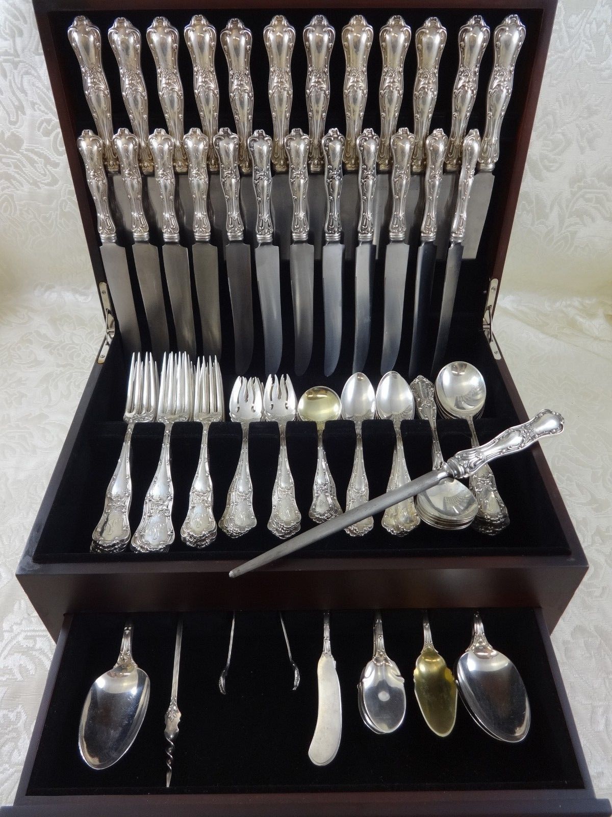 Gothic by Shiebler Sterling Silver Dinner Flatware Set Service, 123