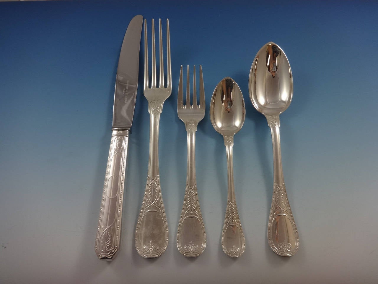 Brienne by Christofle Sterling Silver Flatware Service for 12 Set Dinner 64 Pcs at 1stDibs