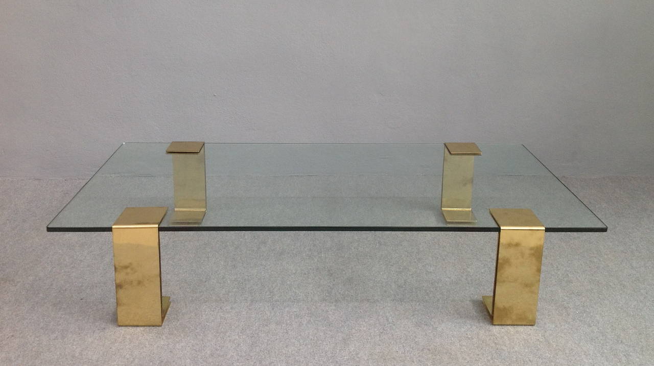 Huge Italian Brass and Glass Coffee Table at 1stDibs