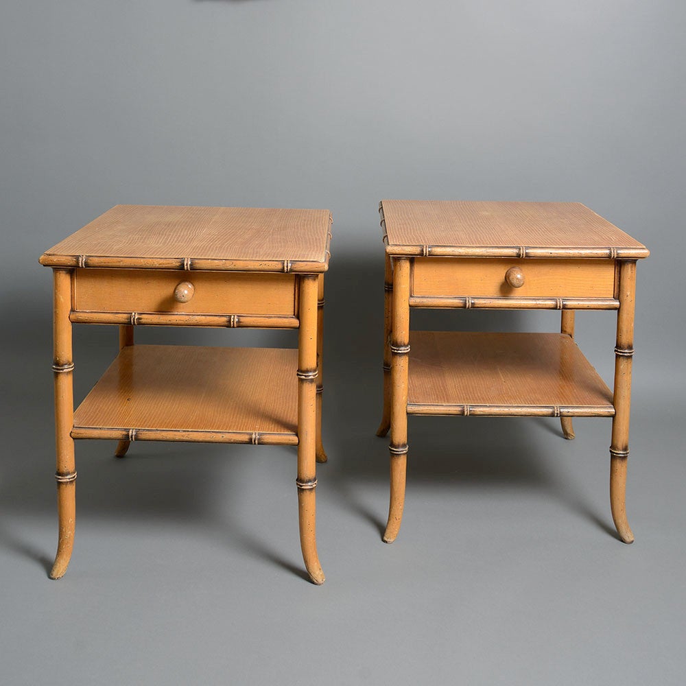 Pair of Faux Bamboo Bedside Tables at 1stDibs