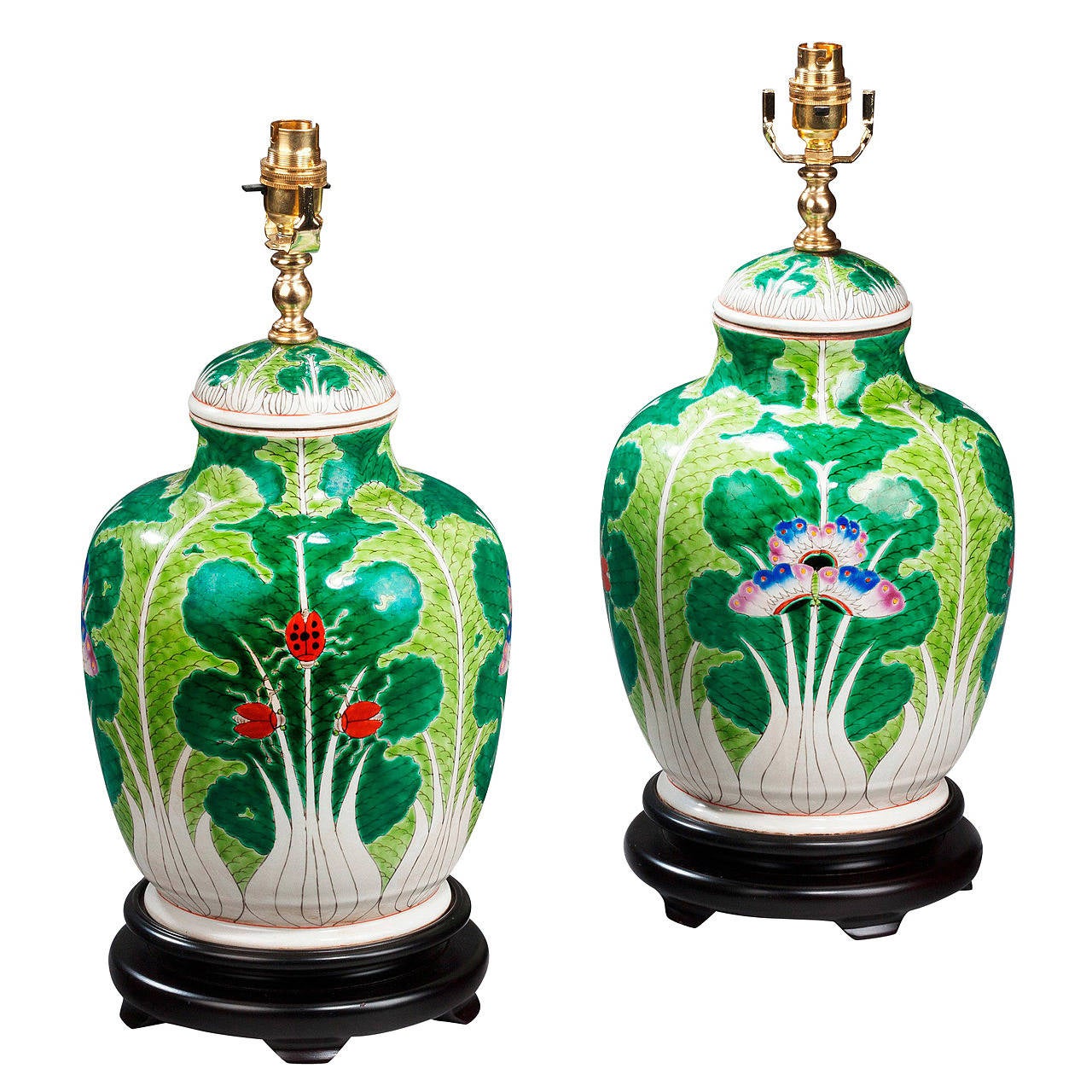 Pair of 20th century Ginger Jar Shaped Canton Lamps For Sale at 1stdibs