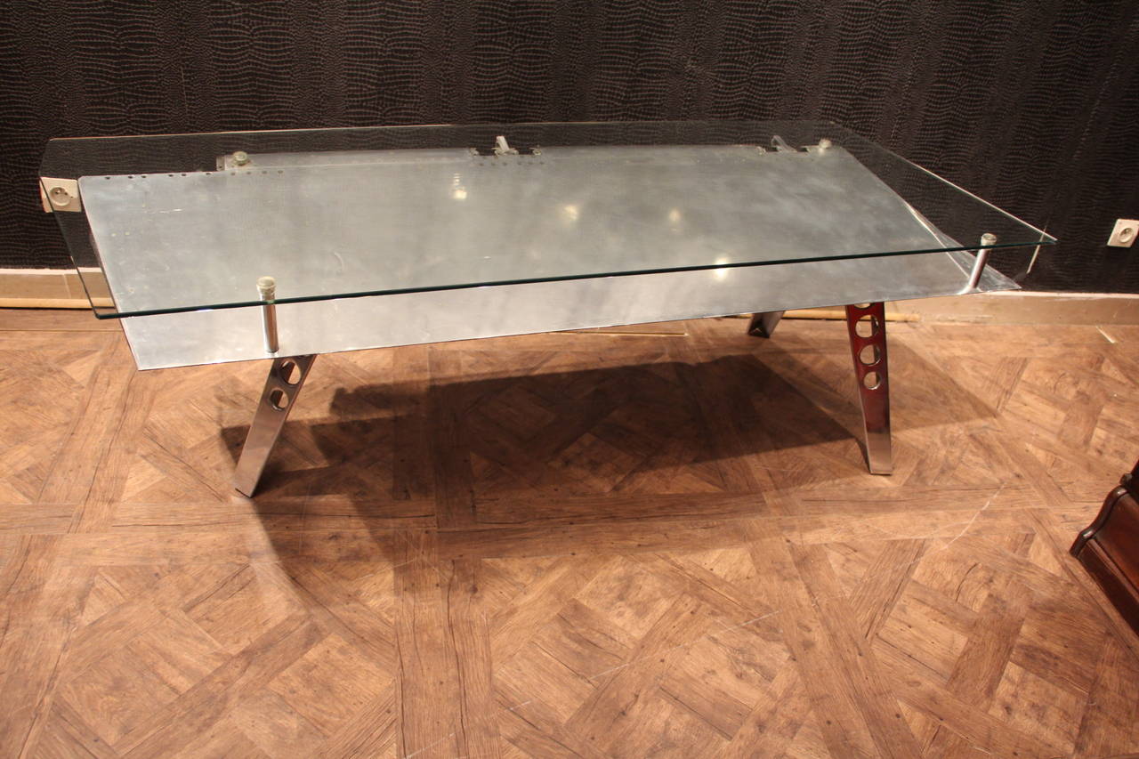 Polished Aluminum And Glass Aviation Coffee Table at 1stDibs aviation