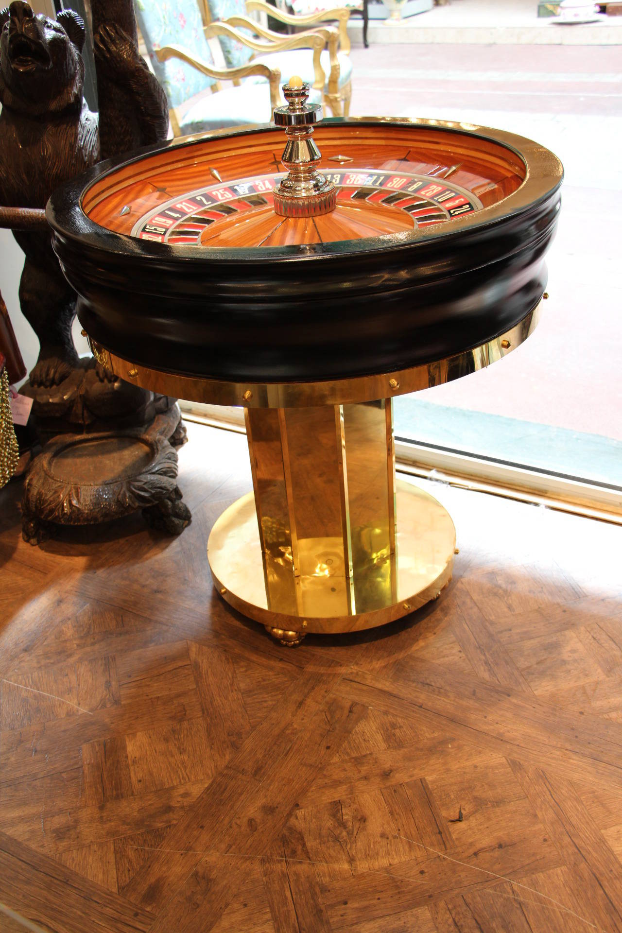 Mahogany and Black Wood Casino Roulette Wheel by John Huxley at 1stDibs