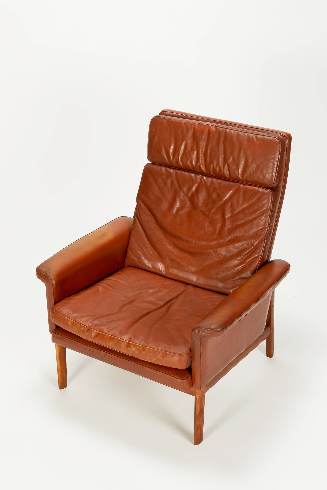 Jupiter High Back Chair Leather Teak by Finn Juhl, 1960s at 1stDibs