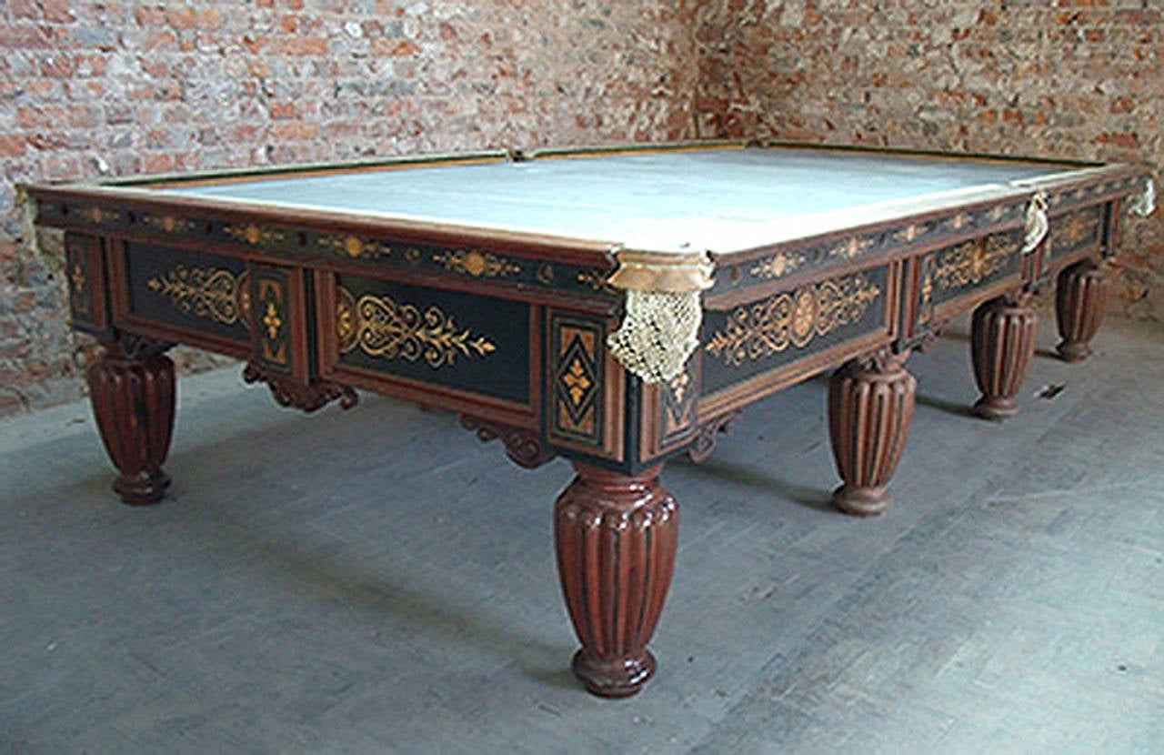 Billiard Snooker Games Table carved and Inlaid Walnut, Cox and Yeman of