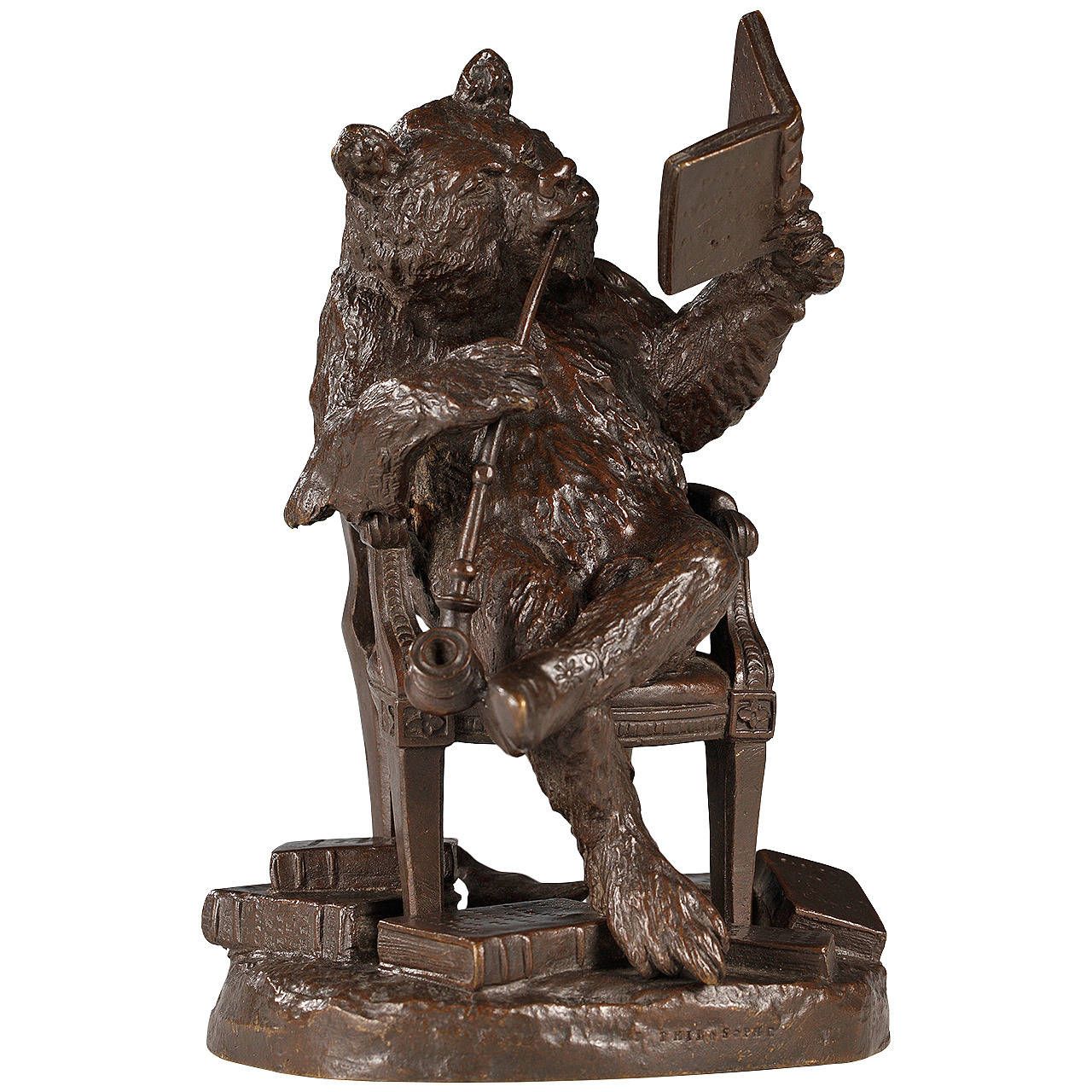 C. Fratin "Philosopher Bear," Bronze Sculpture Signed, circa 1840 at