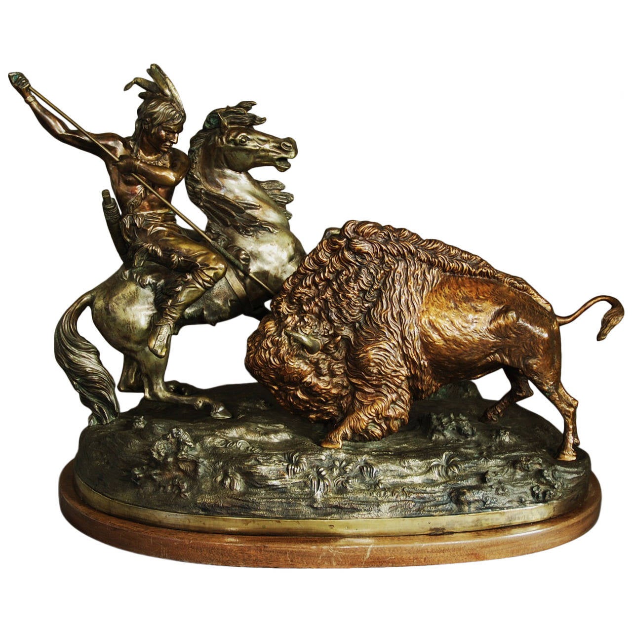 Kim McCall, American Artist, Large Buffalo/Bison in Bronze, Wooden Base