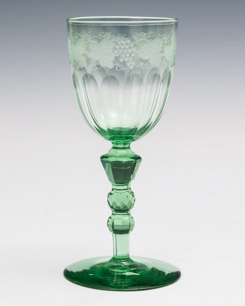 Set of Six Early Victorian Cut and Engraved Wine Glasses For Sale at