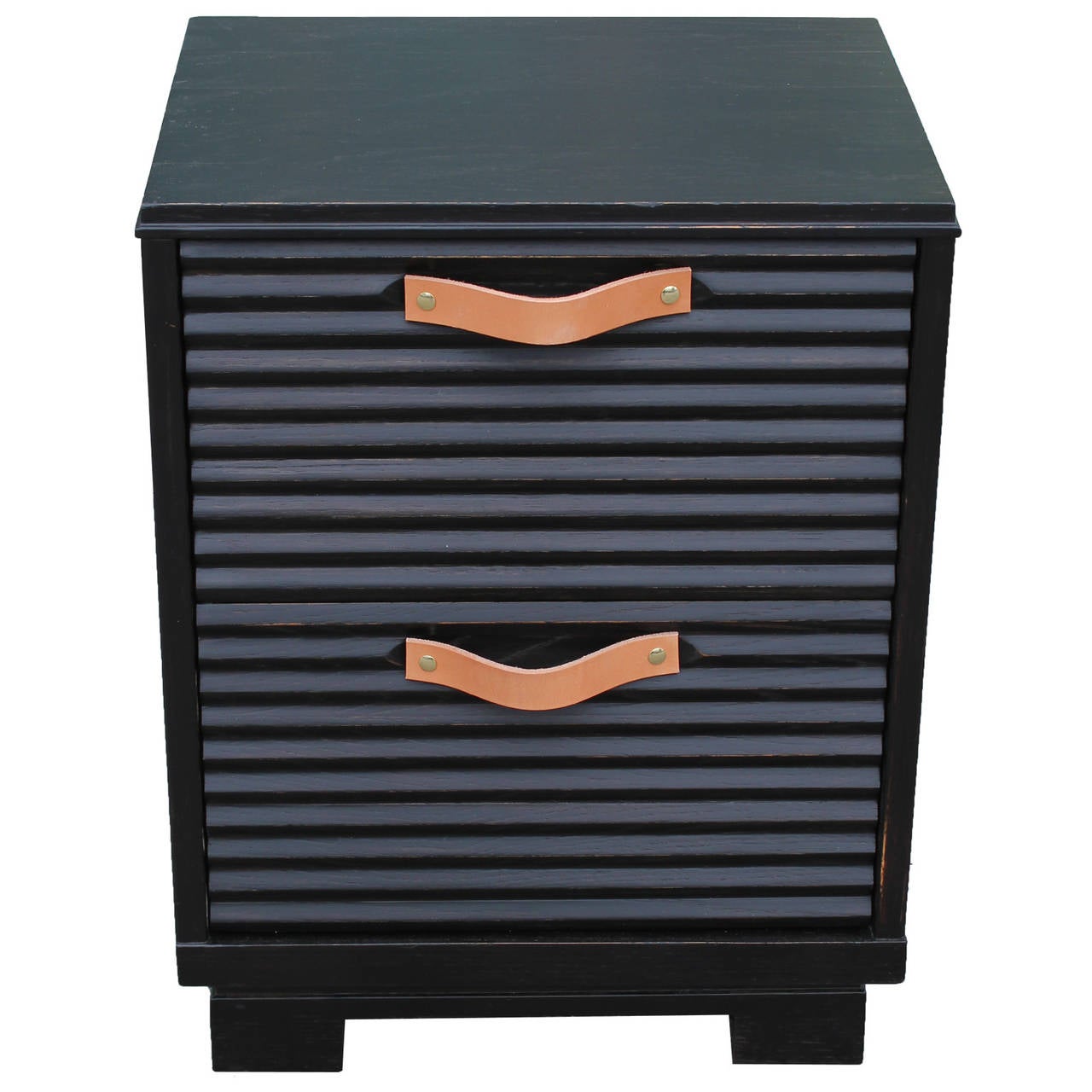 Leather Handle Nightstands with Ridged Fronts at 1stdibs