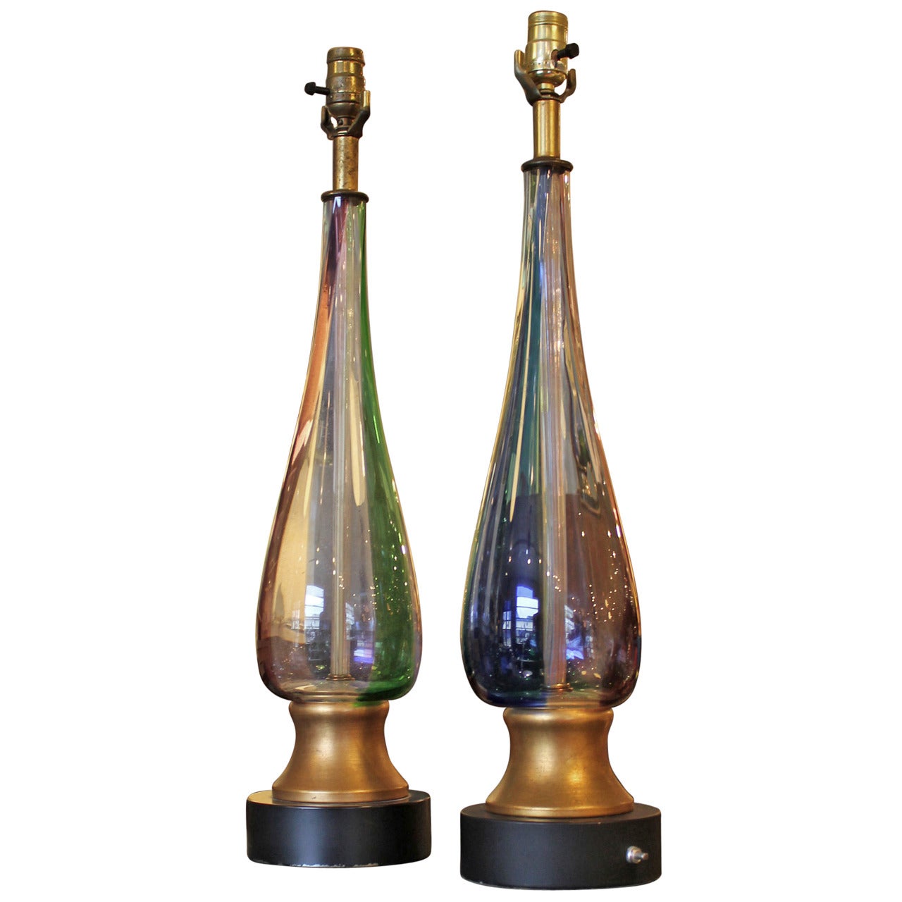 Pair of Tri Color Murano Glass Lamps at 1stDibs