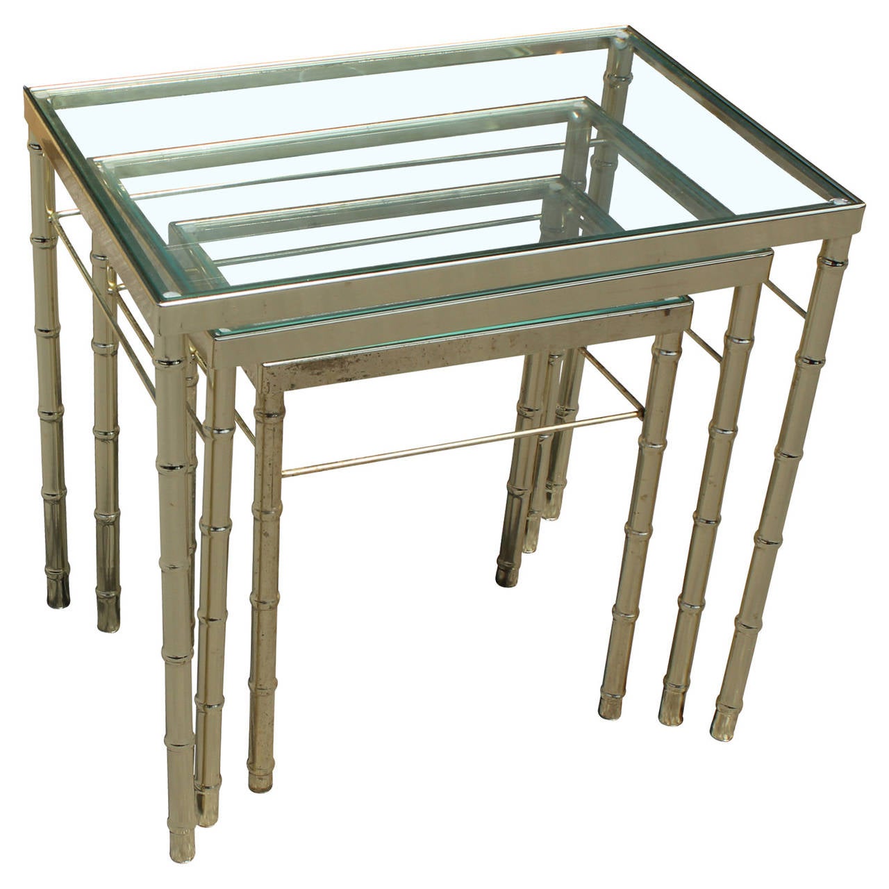 Set of Three Brass and Glass Faux Bamboo Nesting Tables at 1stdibs