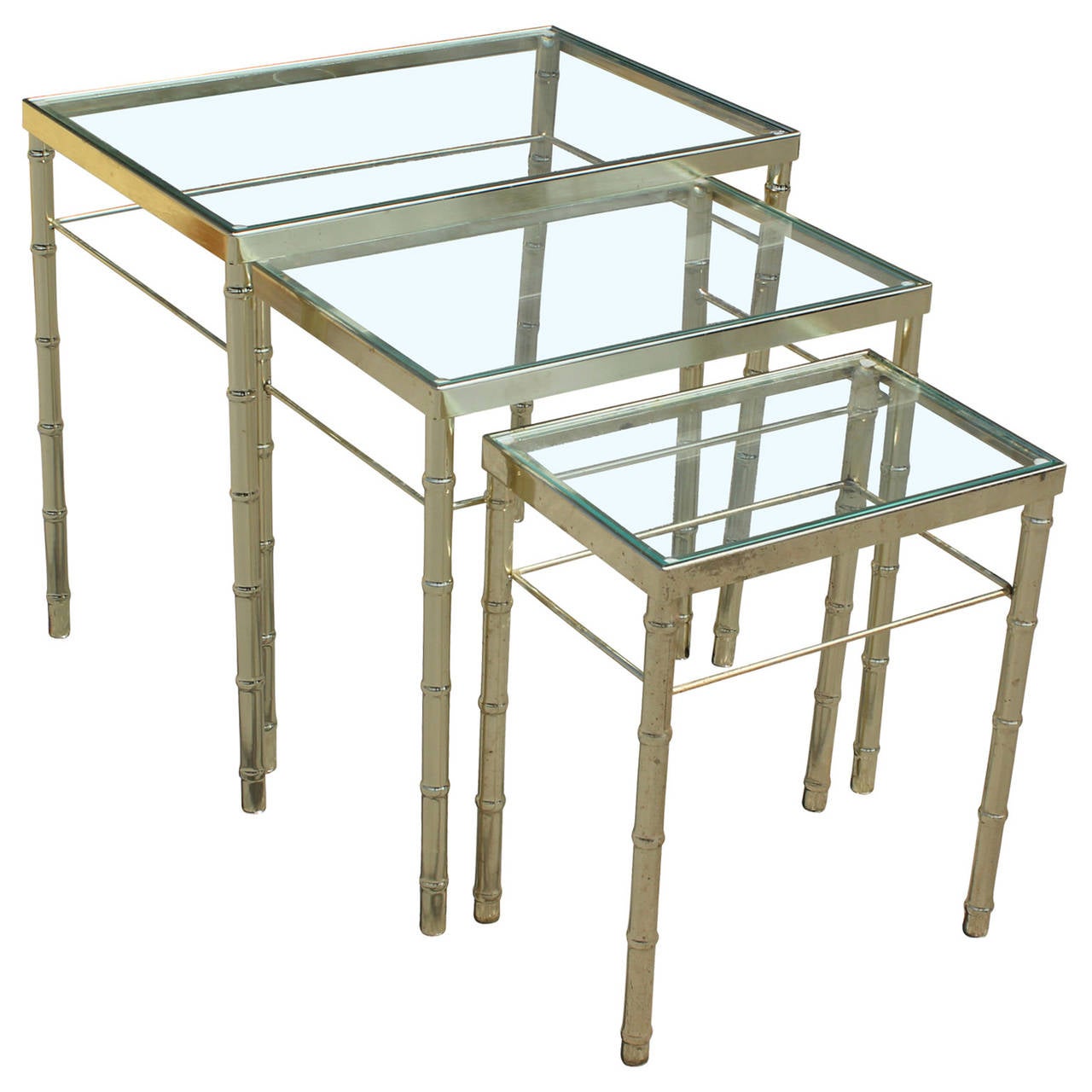 Set of Three Brass and Glass Faux Bamboo Nesting Tables at 1stdibs
