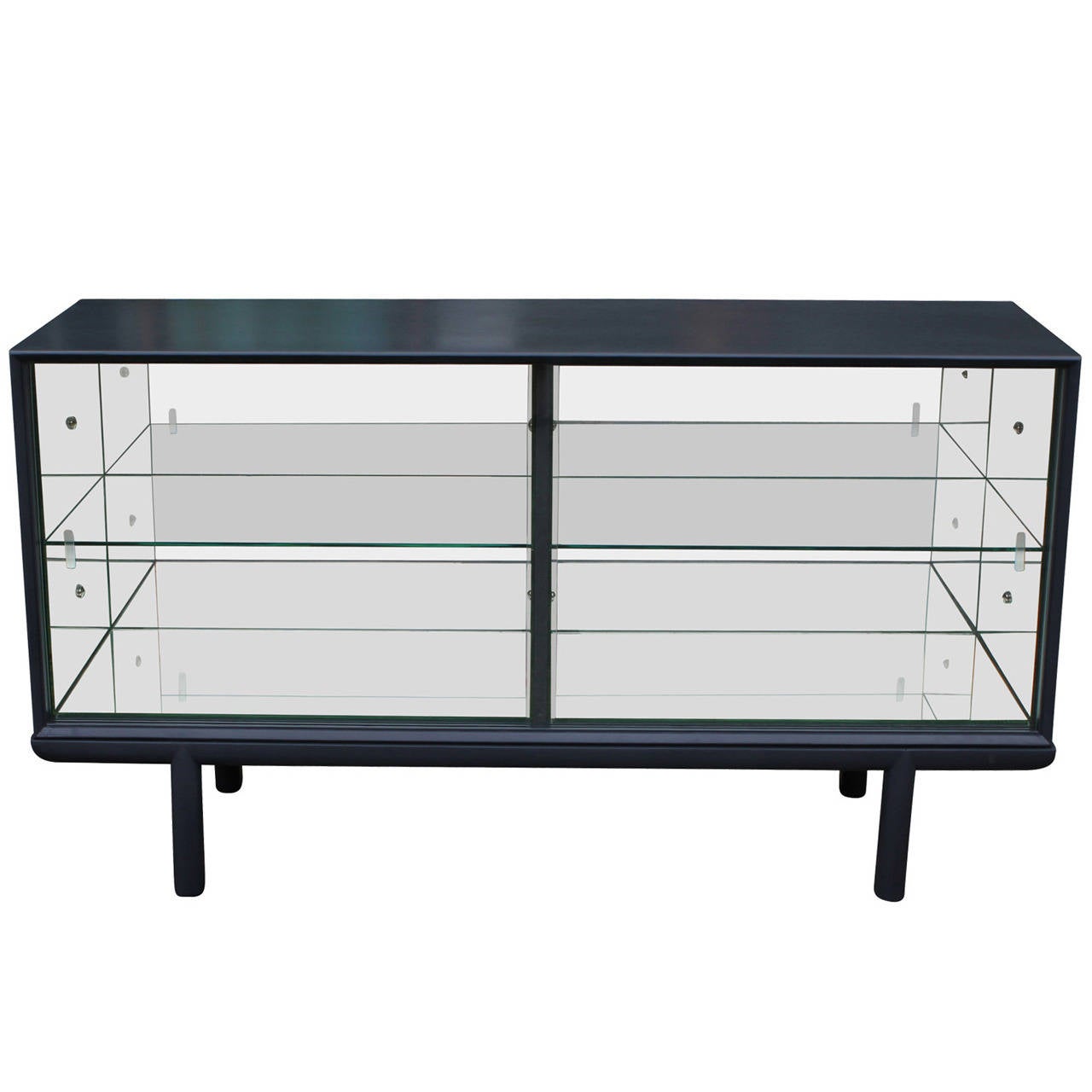 Sleek Grey Mirrored Sideboard or Display with Glass Sliding