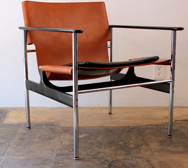Charles Pollock TwoTone Sling Lounge Chairs Model 657 for Knoll at