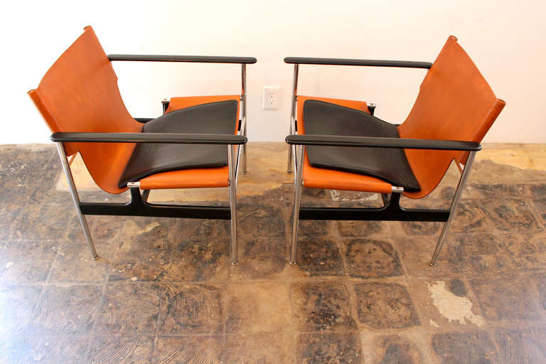Charles Pollock TwoTone Sling Lounge Chairs Model 657 for Knoll at