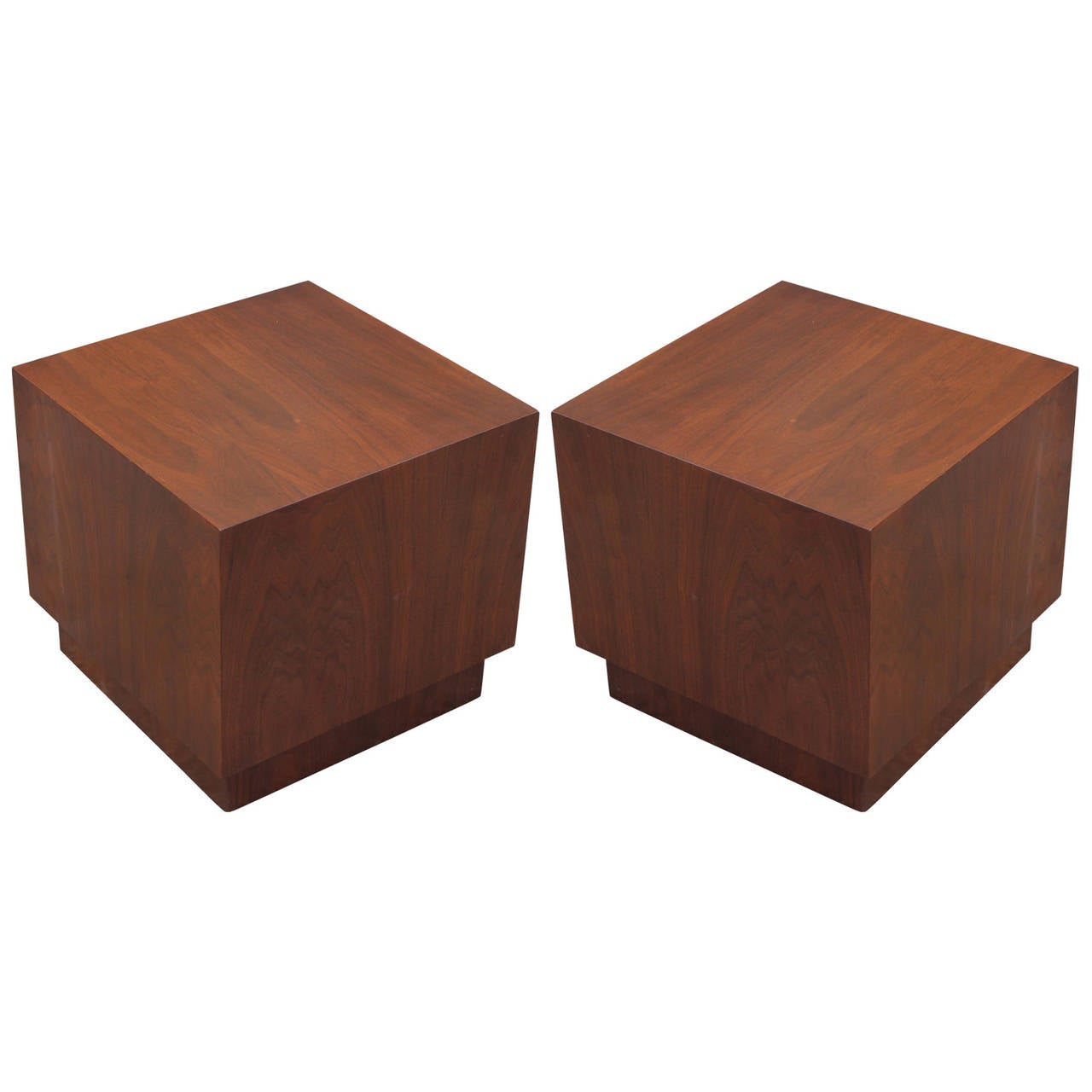 Pair of Mid Century Modern Minimalist Walnut Cube Side Tables at 1stdibs