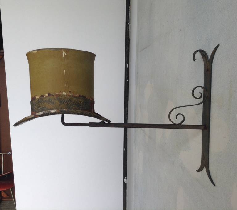 Top Hat Trade sign with original iron bracket, late 1800's at 1stDibs
