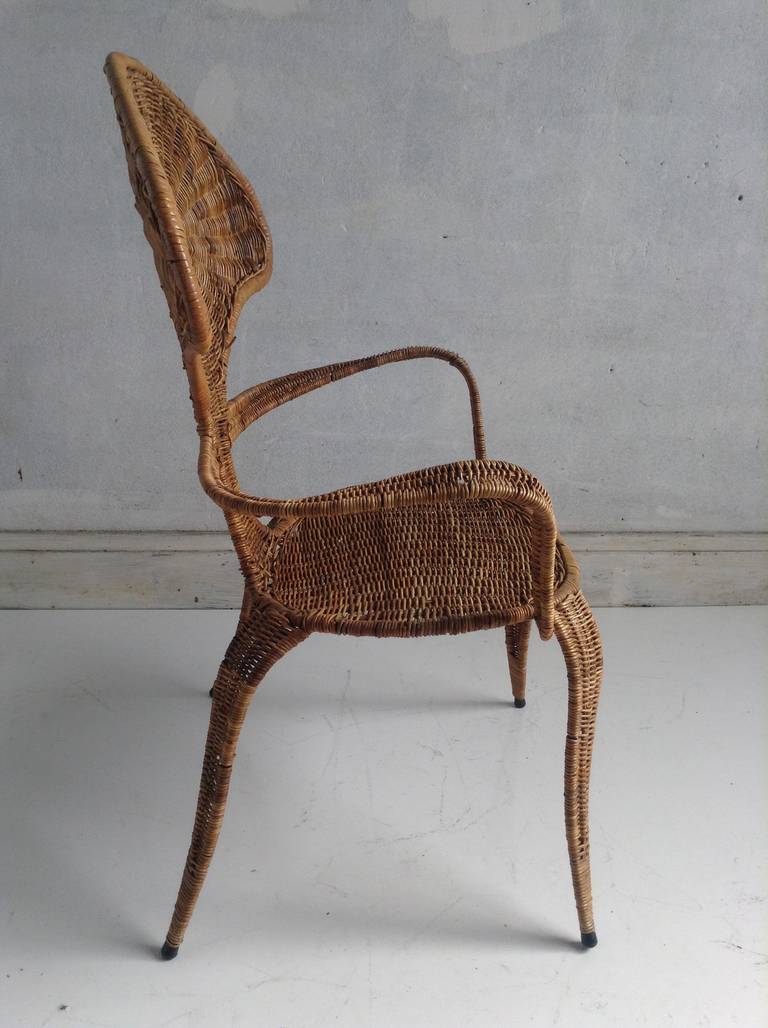 Mid Century Modern Wrapped Wicker 'Bug Arm Chair For Sale at 1stDibs