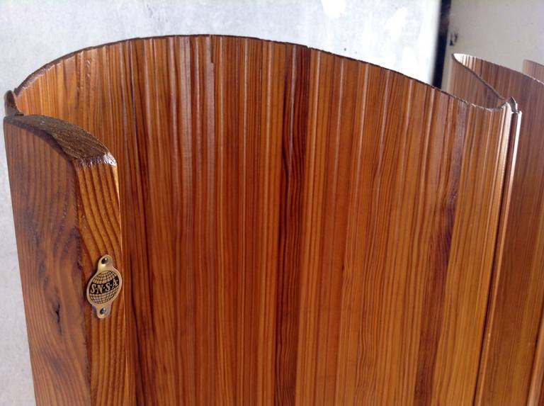 French Modern Folding or Dressing Screen Divider, Roll Up Pine at