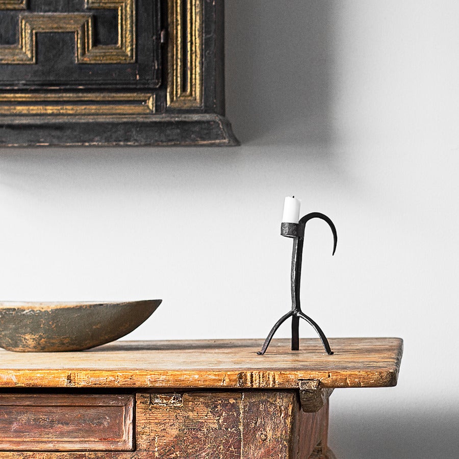 18th Century Swedish Wrought Iron Rush Candle Holder For Sale at 1stdibs