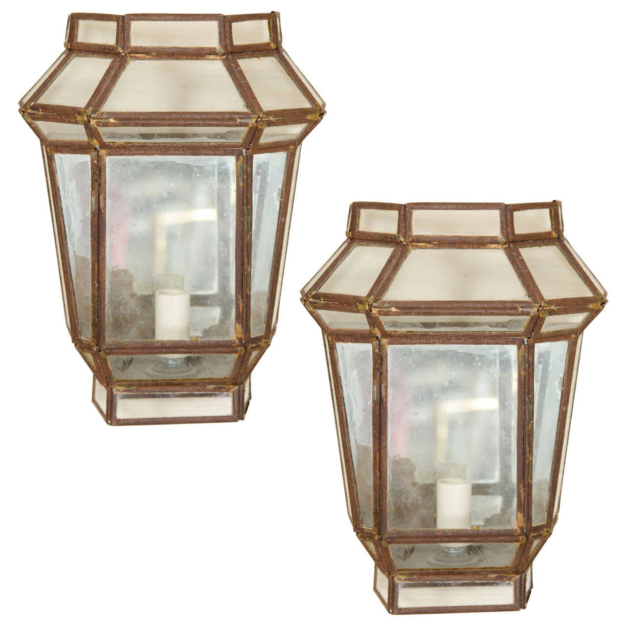 Pair of Antique Mirrored Deco Sconces at 1stdibs