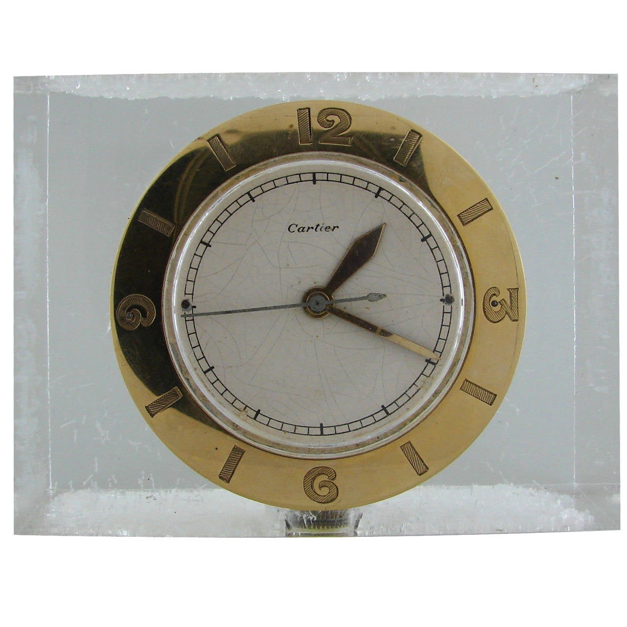 Cartier Lucite and Yellow Gold Desk Clock with Lecoultre Movement circa