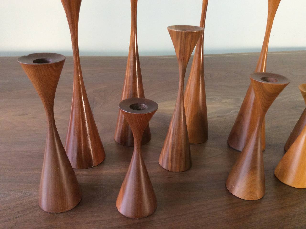 Forest of Ten Sculptural Danish Modern Candlesticks by Rude Osolnik