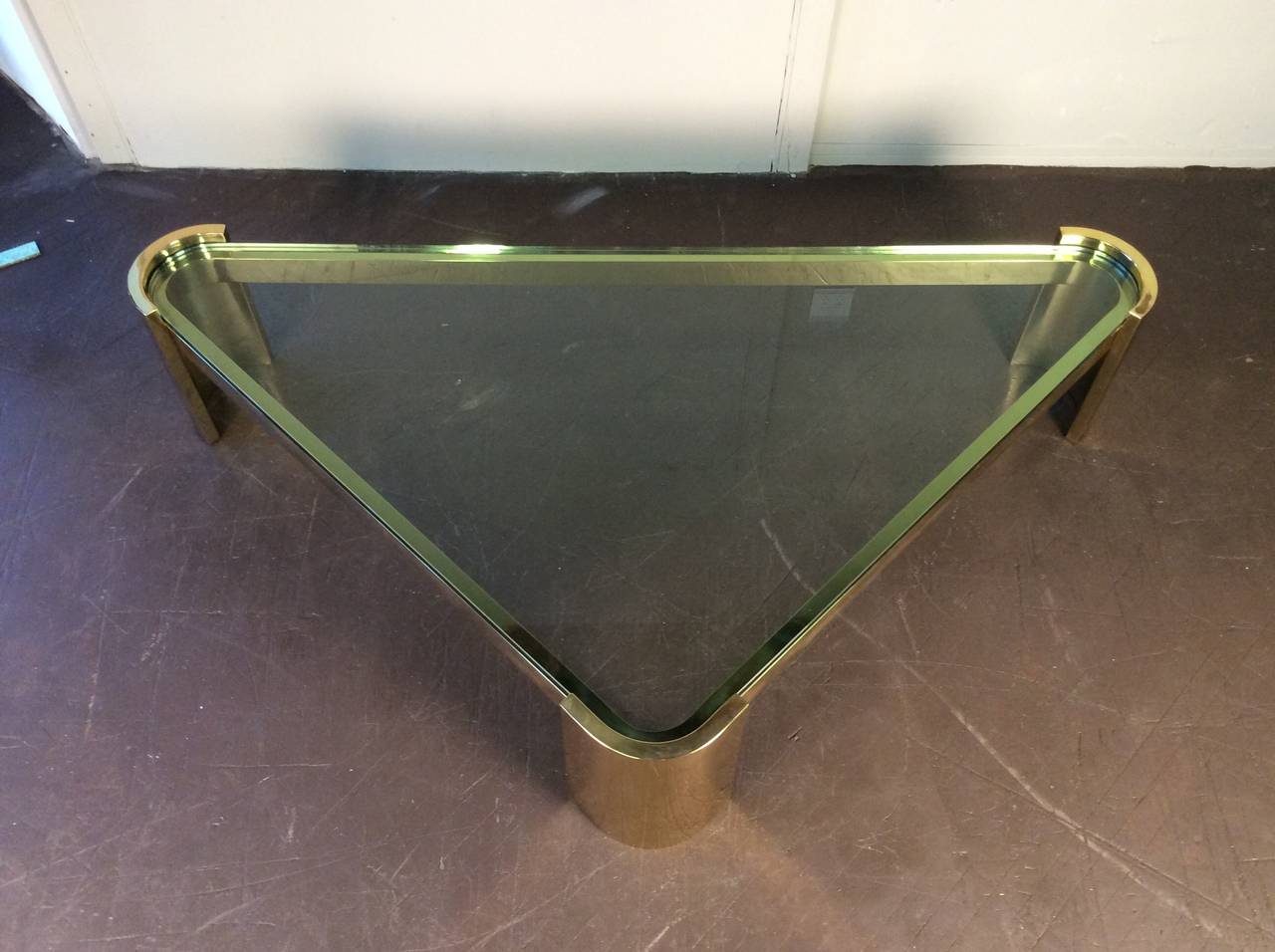 Massive Brass Triangle Coffee Table by Jay Spectre Studio, circa 1980