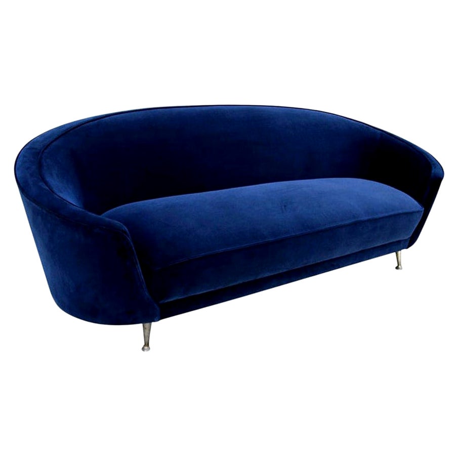 Custom Curved Sofa in Blue Velvet at 1stDibs blue velvet curved sofa