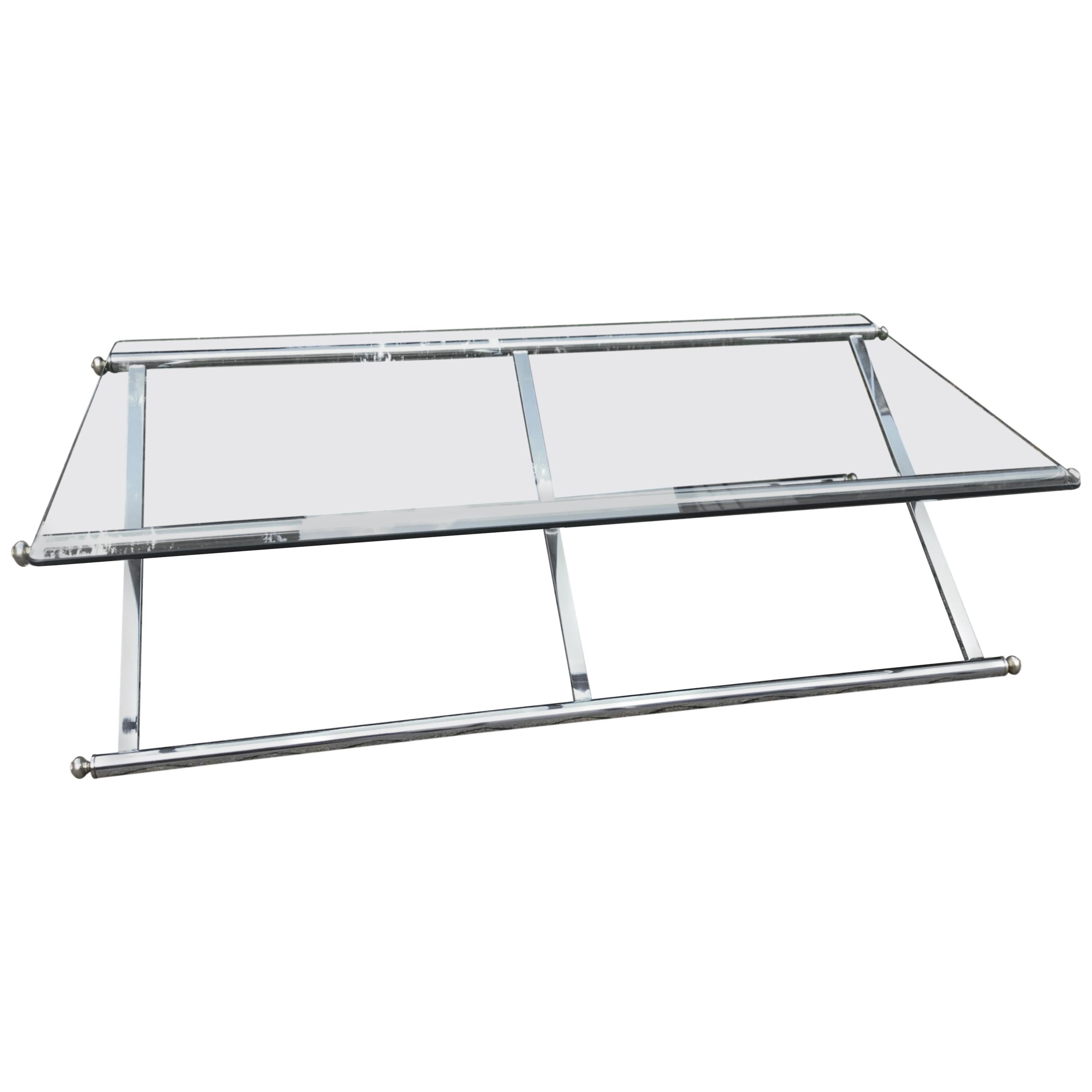 Mid Century Coffee Table Chrome and Glass, XFrame Base, Maison Jansen