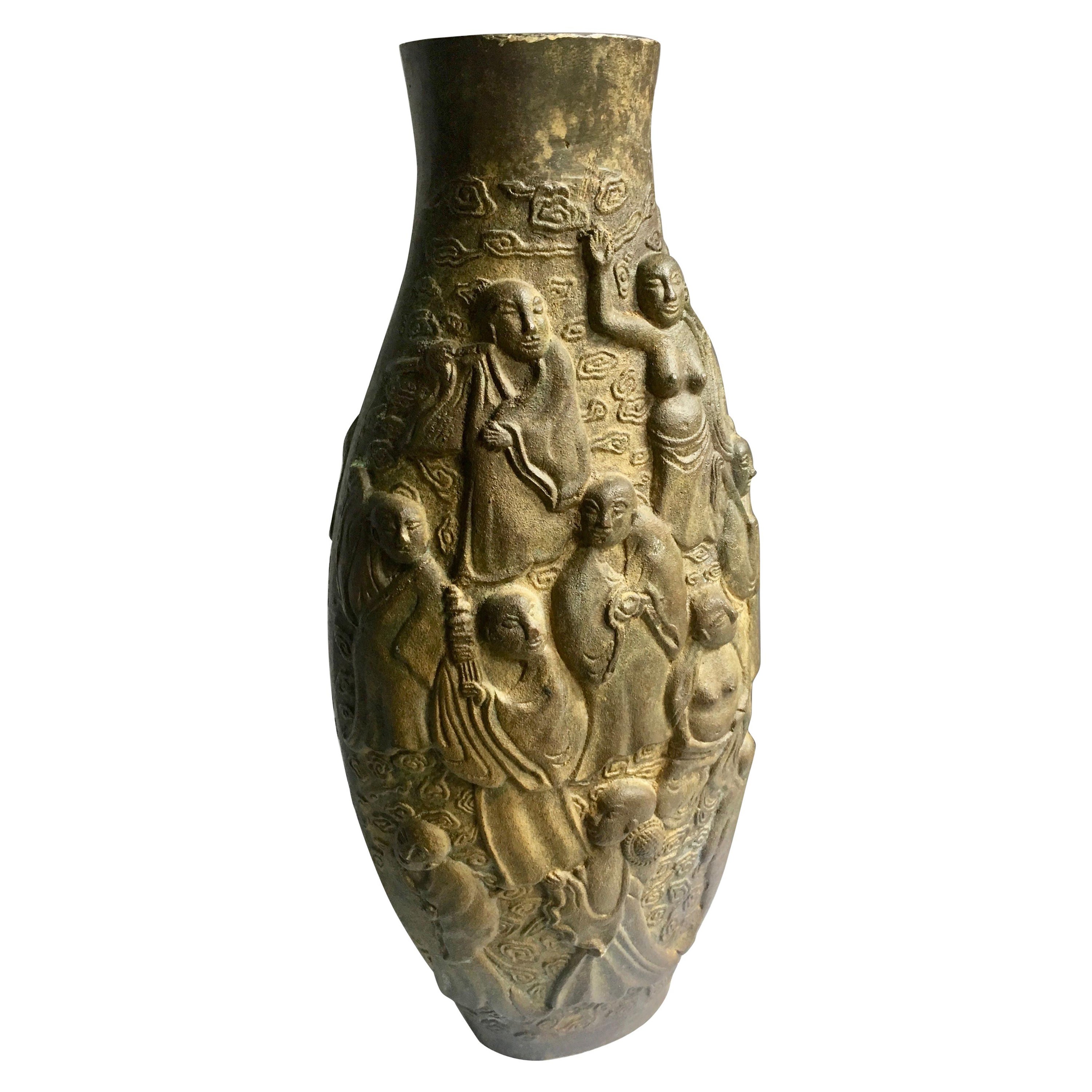 Chinese Bronze Vase with 10 Figures For Sale at 1stDibs