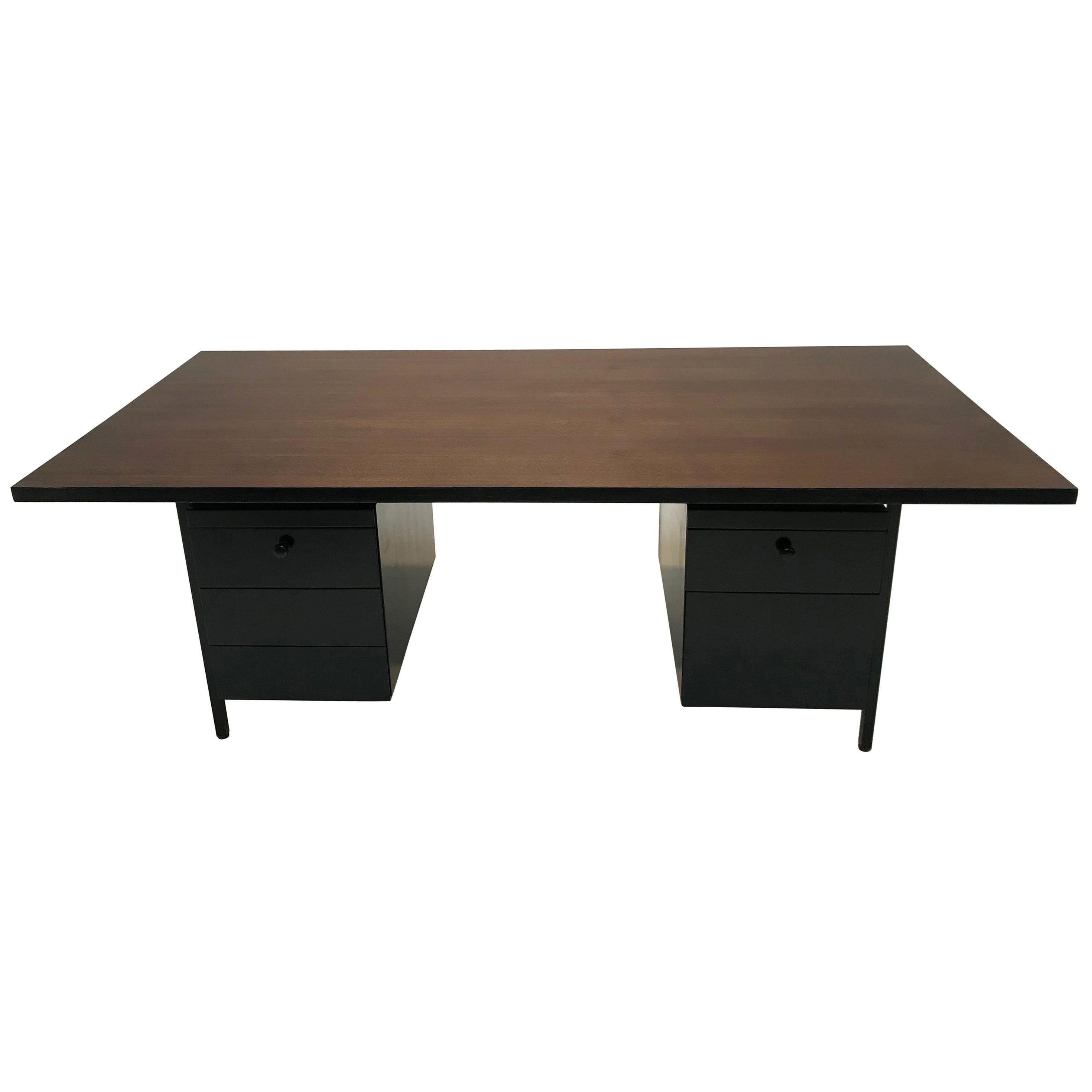 Vintage Florence Knoll Desk, Brown Top and Black Drawers For Sale at
