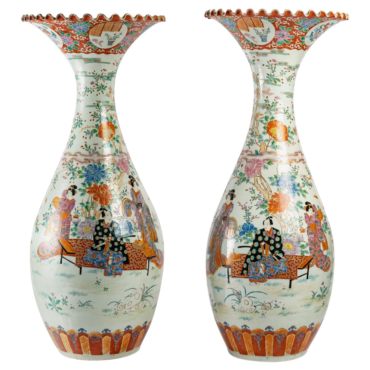 Pair of Japanese Awagi ware large yellow vases at 1stDibs