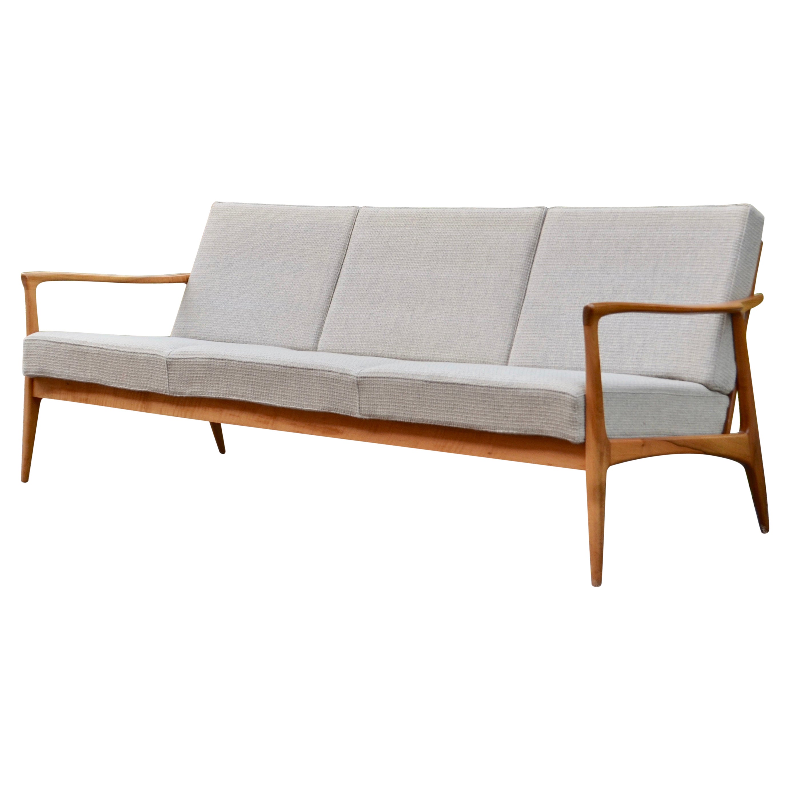 Wilhelm Knoll Antimott Walnut Mid Century Sofa Grey Wool For Sale at