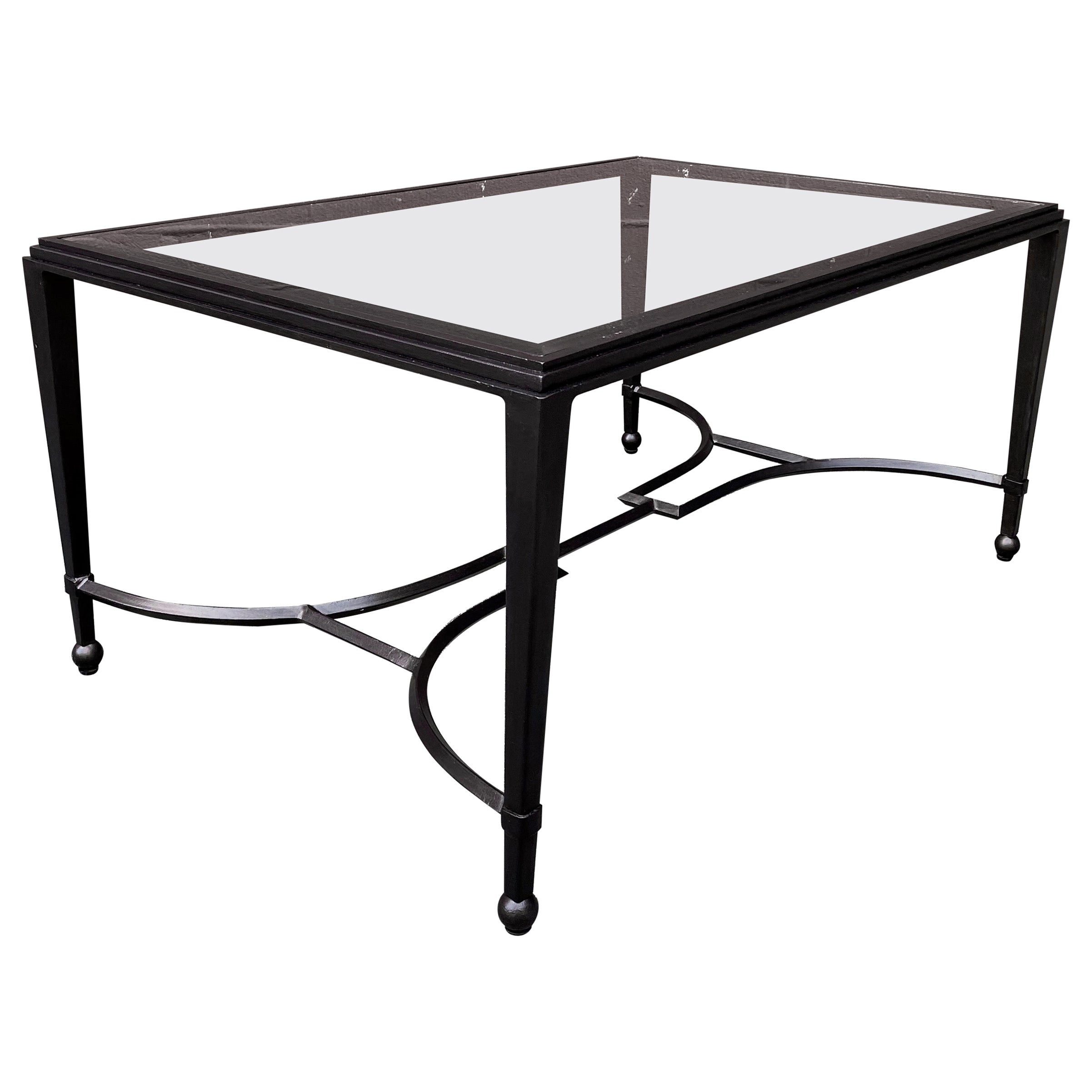Large Nickel Finish,Bronze Accent Glass and Lucite Coffee Table at 1stDibs