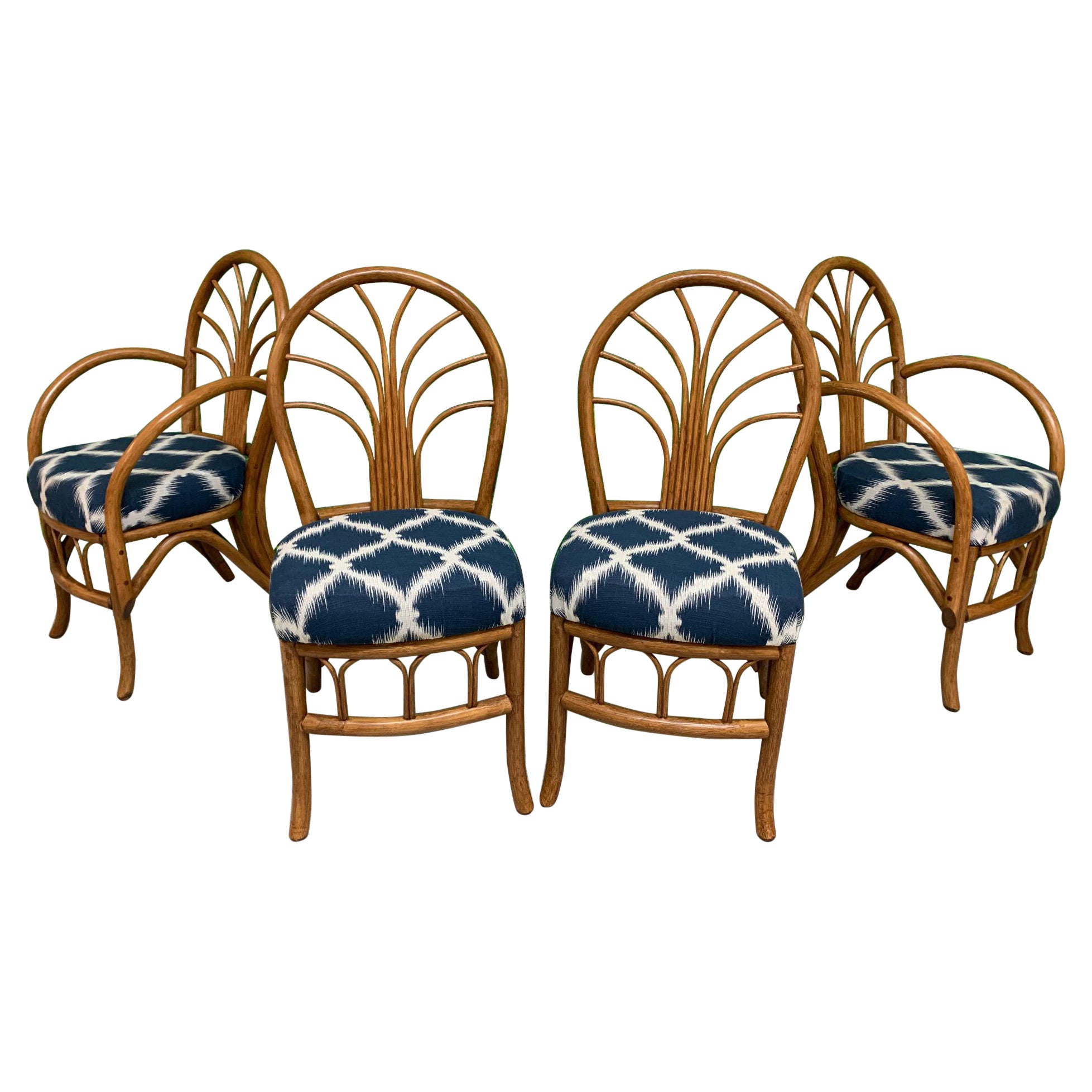 French Style Parisian Cafe Rattan Dining Chairs, Set of 4 For Sale at
