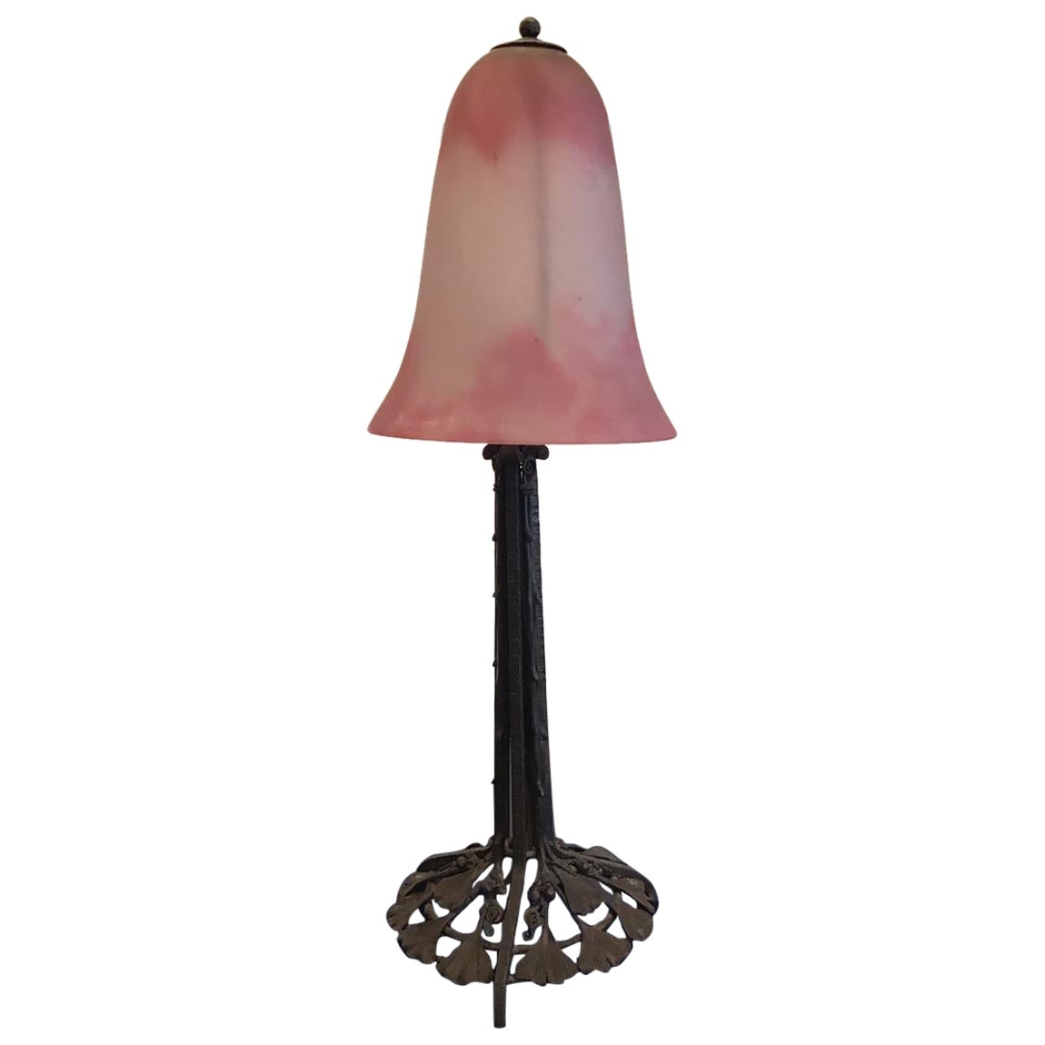 Wrought Iron and Daum Nancy Glass Table Lamp, France, circa 19201930