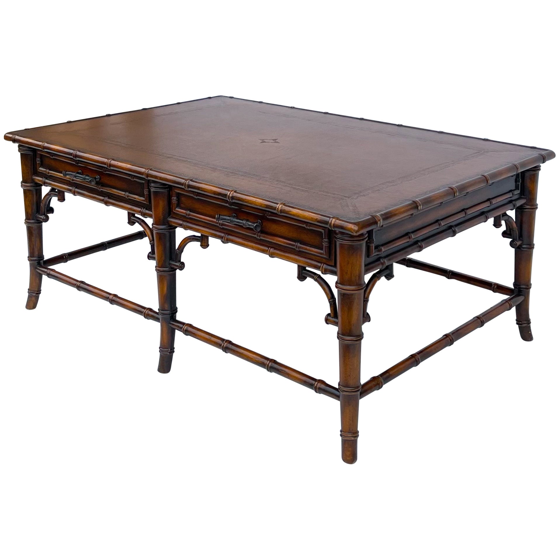 Chinese Chippendale Coffee Table With Stylized Bamboo Iron Base at 1stDibs