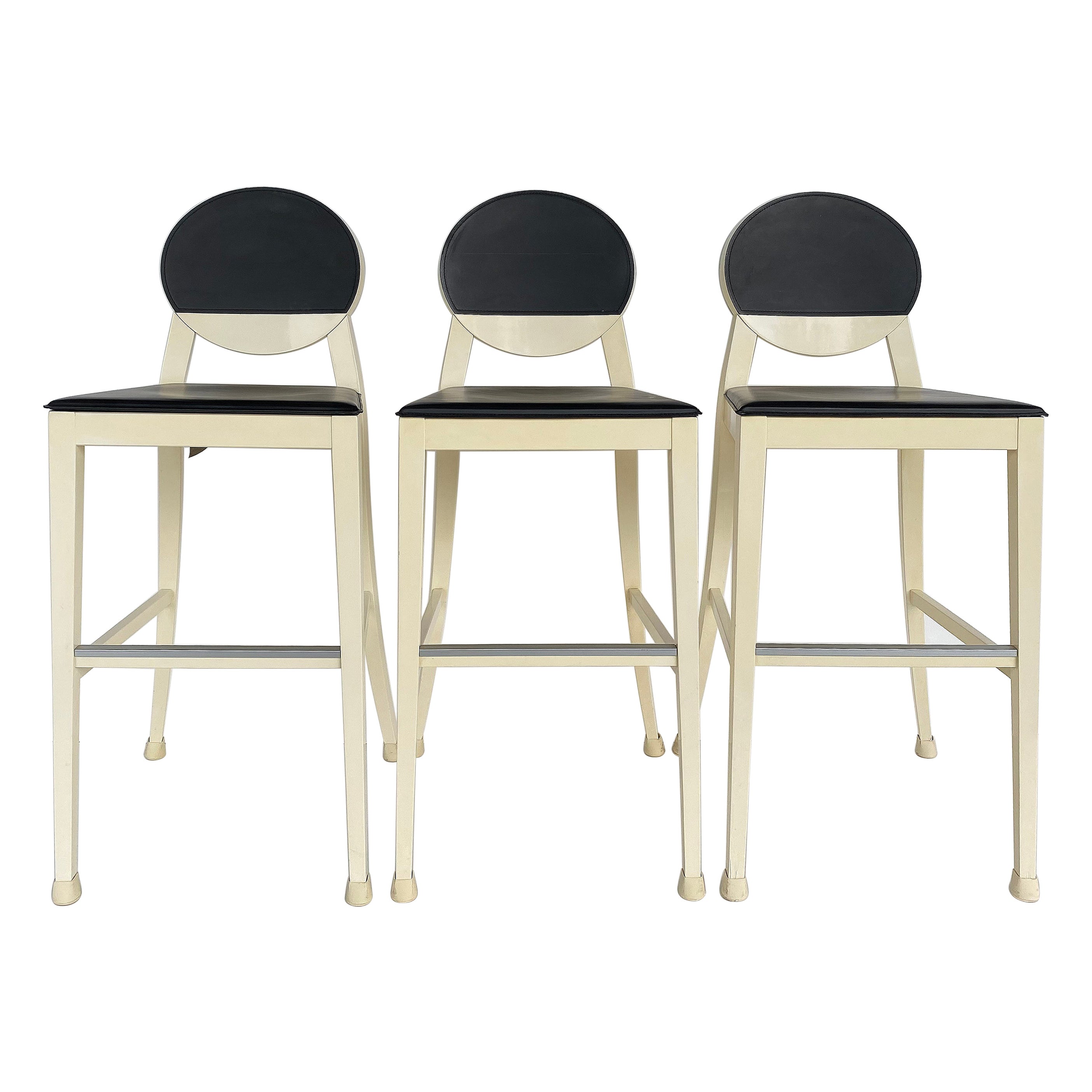 Calligaris Lacquered Wood Upholstered Bar Stools Made in Italy, Set of