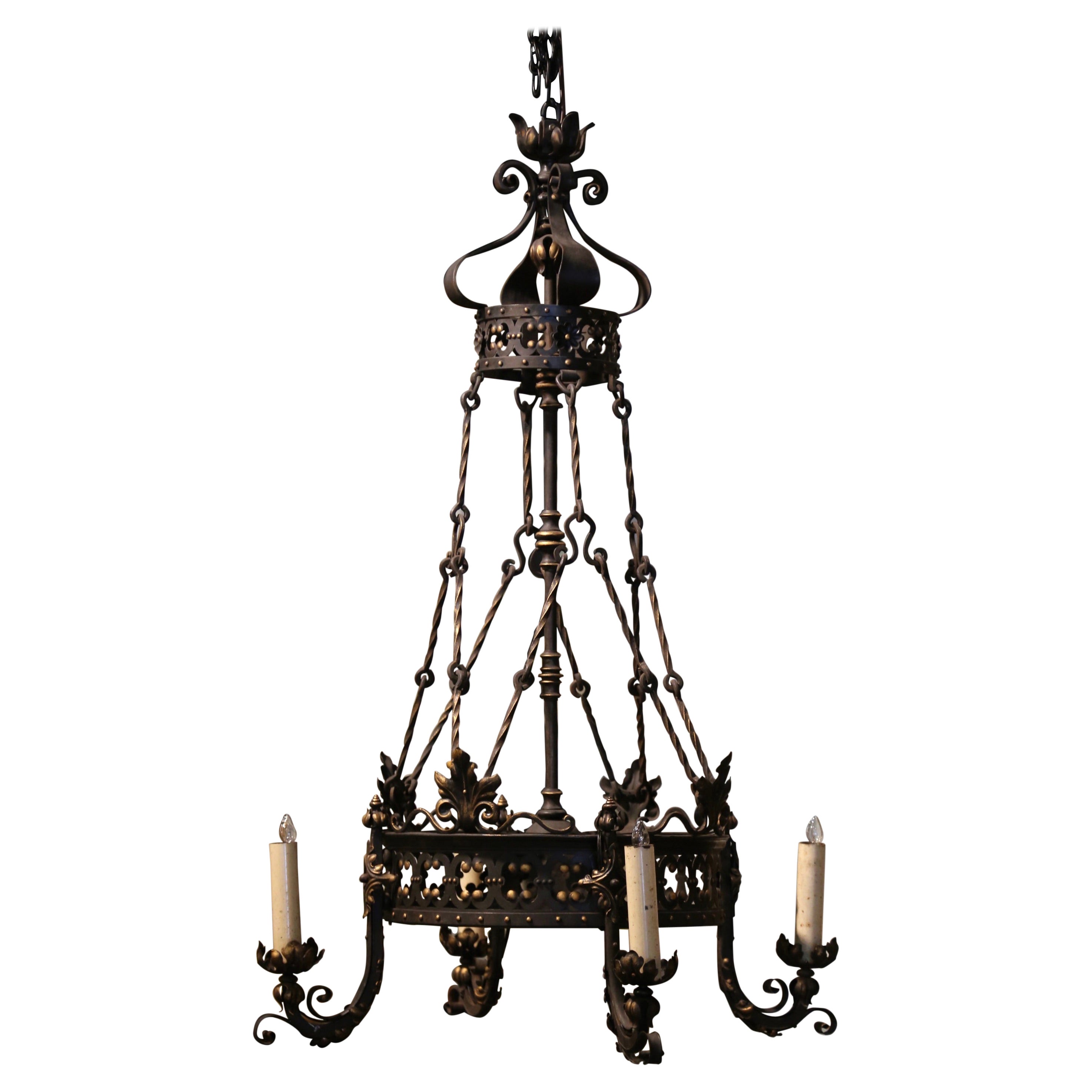Pair of Continental Gothic Style, FourLight Chandeliers at 1stDibs