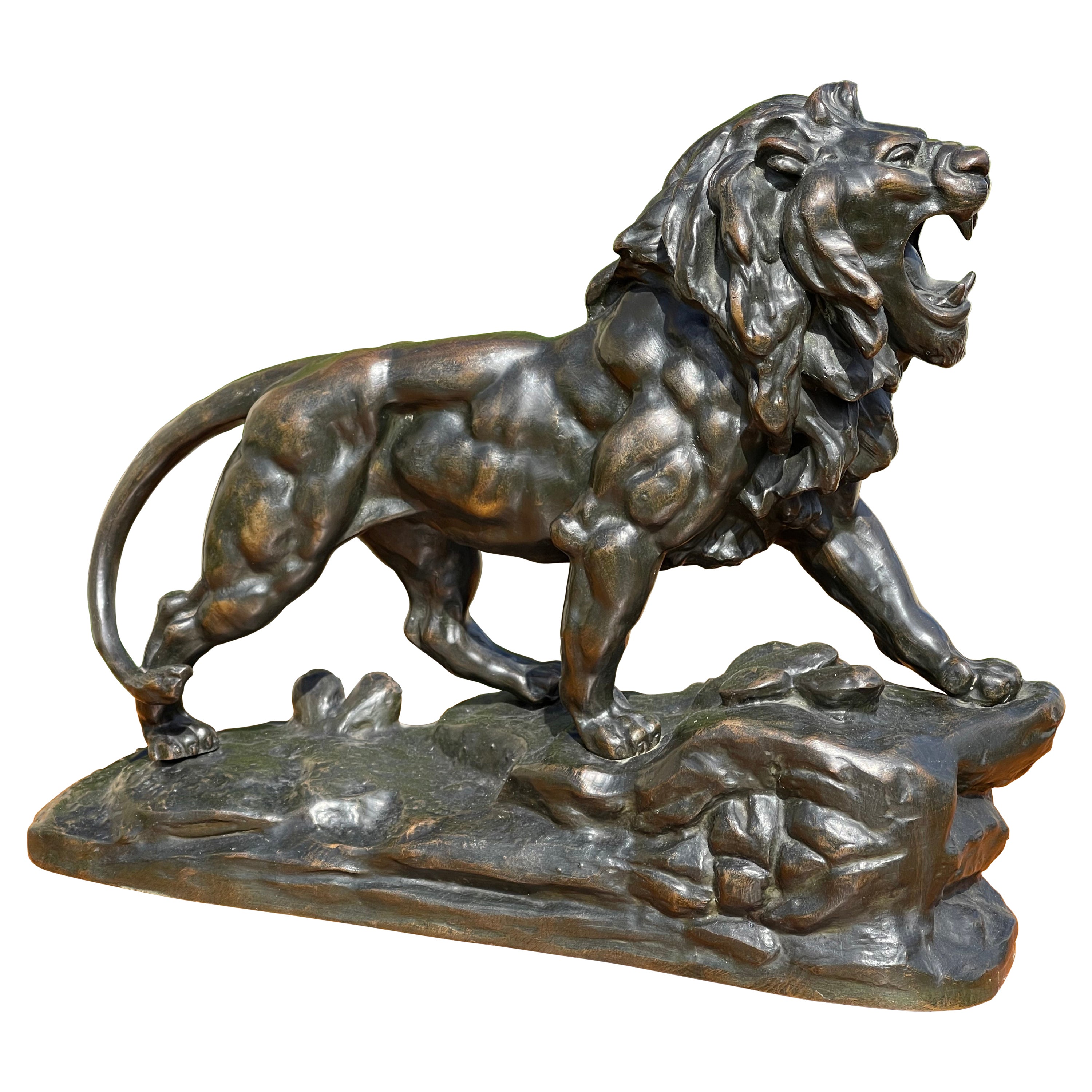 Bronze Statue, Roaring Lion, 19th Century For Sale at 1stDibs lion