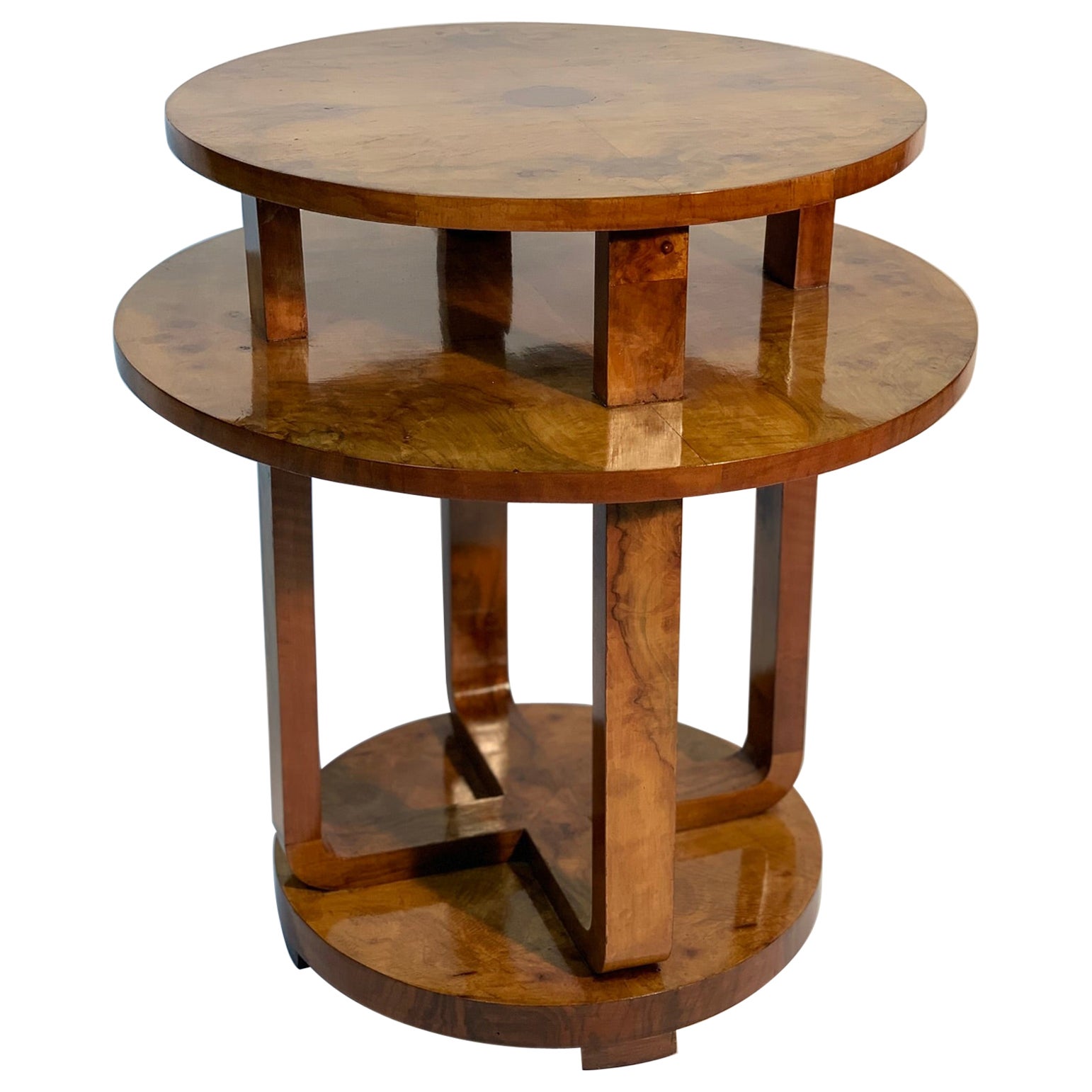 Meroni e Fossati Art Deco Italian Double Shelve Walnut Burl Side Table