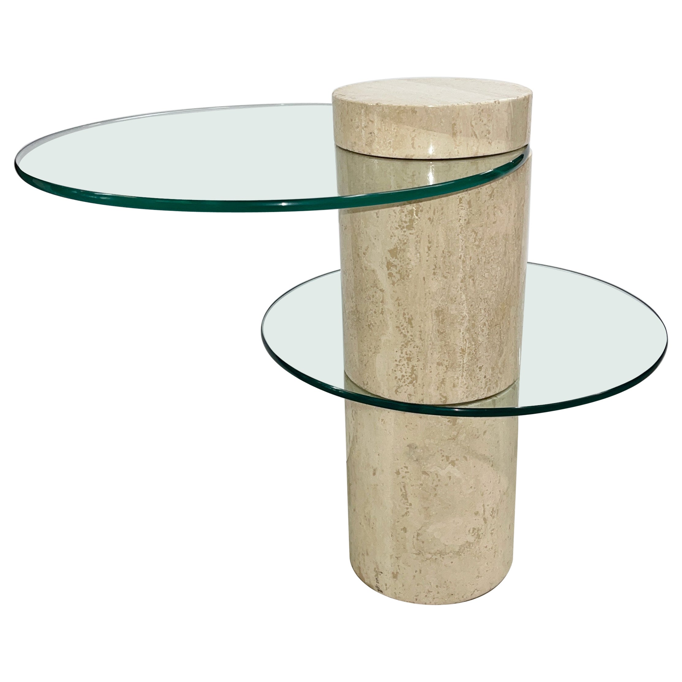 Artedi Italian Travertine Occasional Table Satin Brass Beveled Glass
